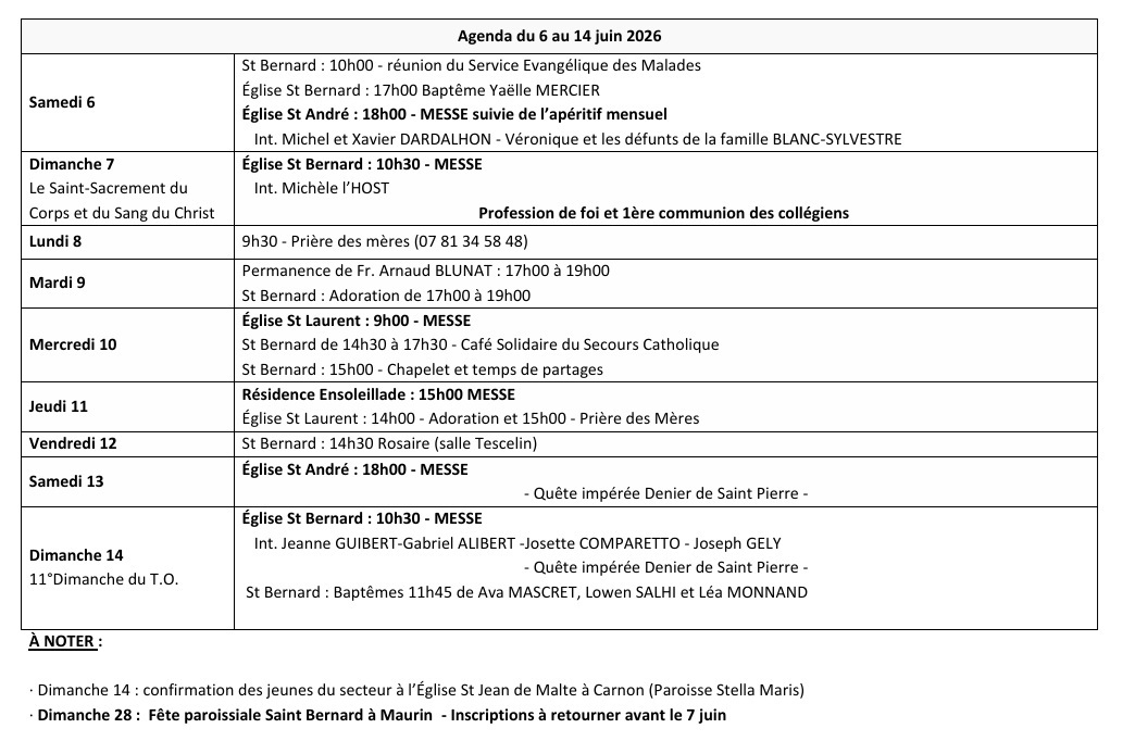 Agenda du 6 au 14 juin