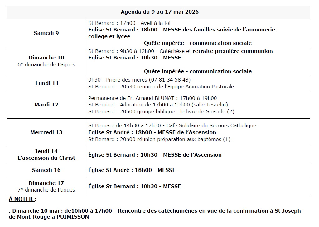 agenda du 10 au 17 mai
