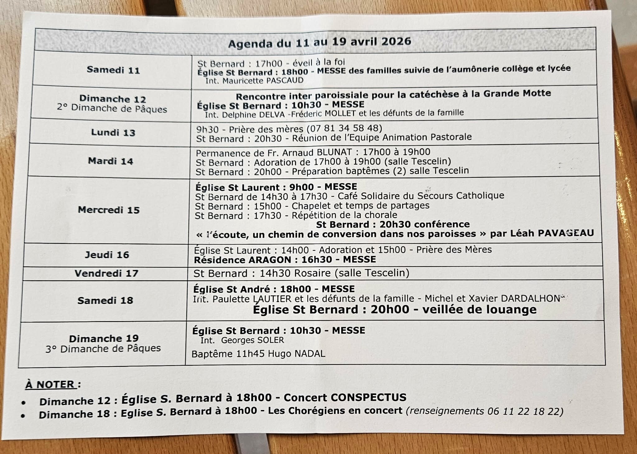 agenda du 12 au 20 avril 2026